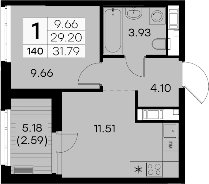 1-комнатная квартира 31.79 м², 8/8 эт., ЖК «Glorax City Балтийская»